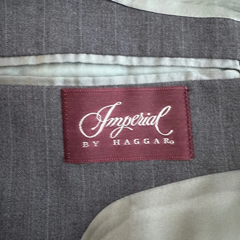 Imperial by Haggar Suit Mens 40R 35x31 Grey Pinstripe 2-Button Vintage USA Made